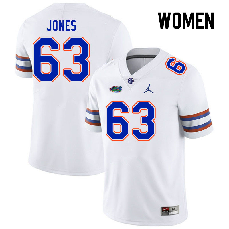 Women #63 Caden Jones Florida Gators College Football Jerseys Stitched Sale-White